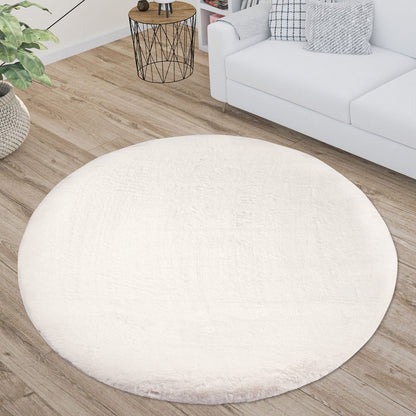 Tapis de Fourrure Rond Velours Blanc