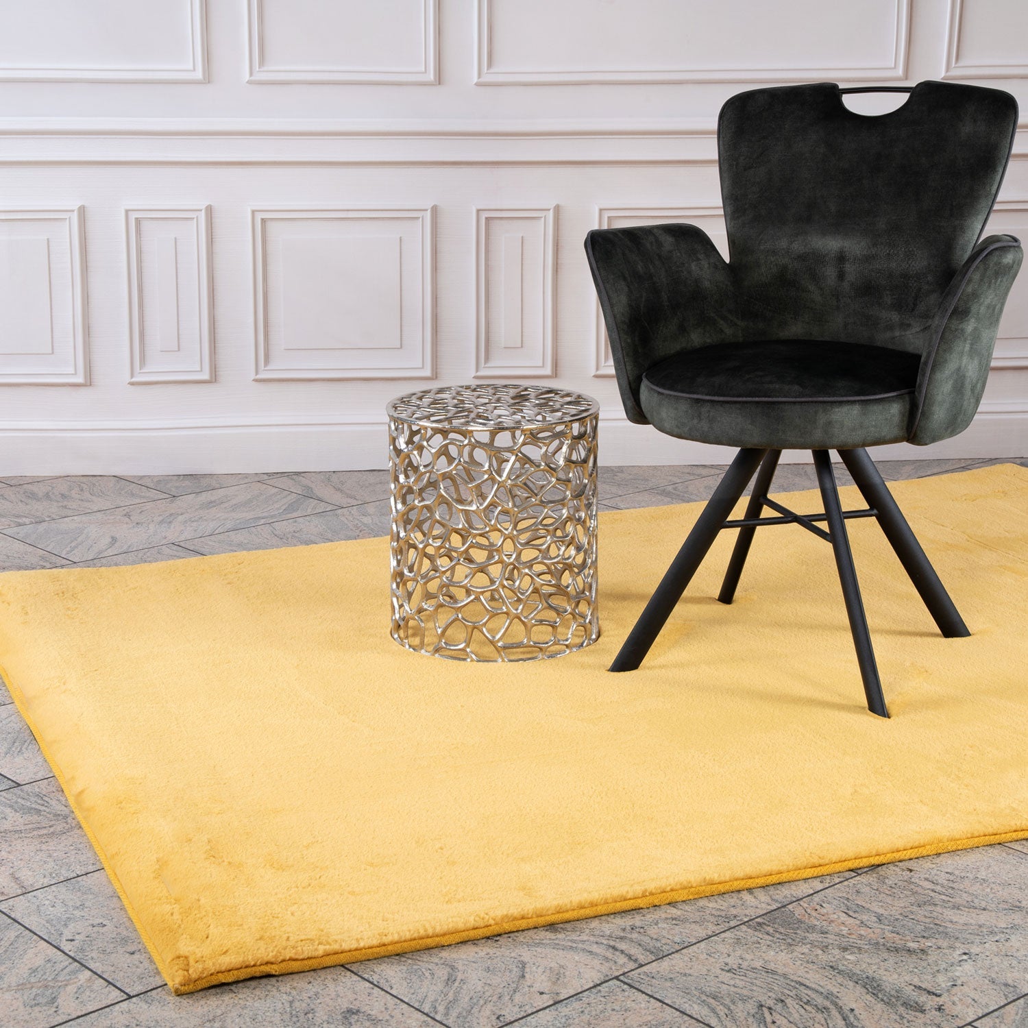 Tapis de Fourrure Velours - Jaune Poussin – STUDIO DECO