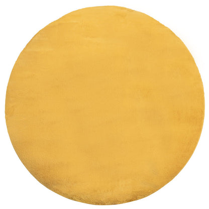 Tapis de Fourrure Rond Velours Jaune Poussin